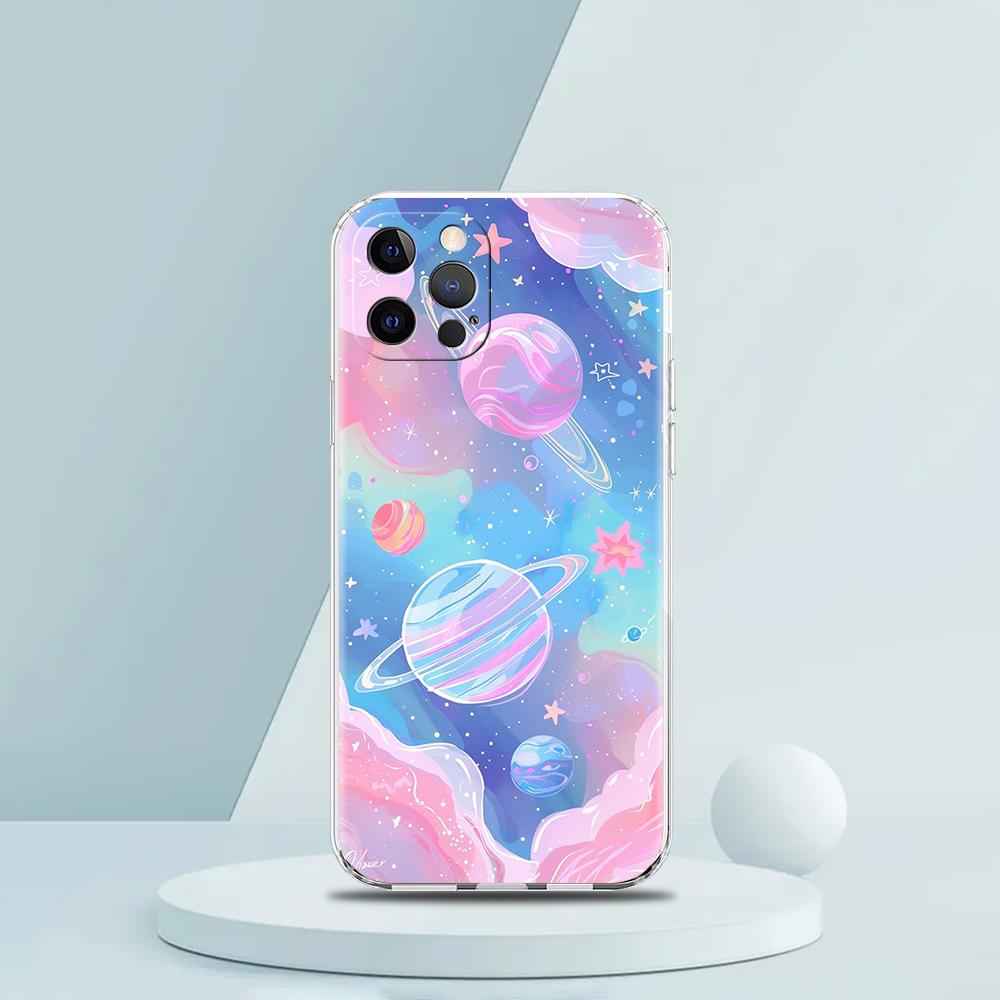 Earth Stars Space Luxury Phone Case For iPhone 16 15 14 13 12 11 Pro Max XS X XR SE 7 8 Plus Soft Silicone Clear Cover