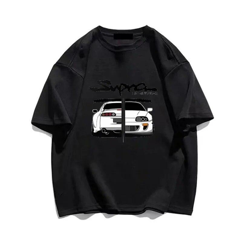 S-5XL Free Shipping Japanese Anime Car Print Cotton Unisex T-Shirts Summer Short Sleeve Graphic Women Fashion Streetwear T Shirts