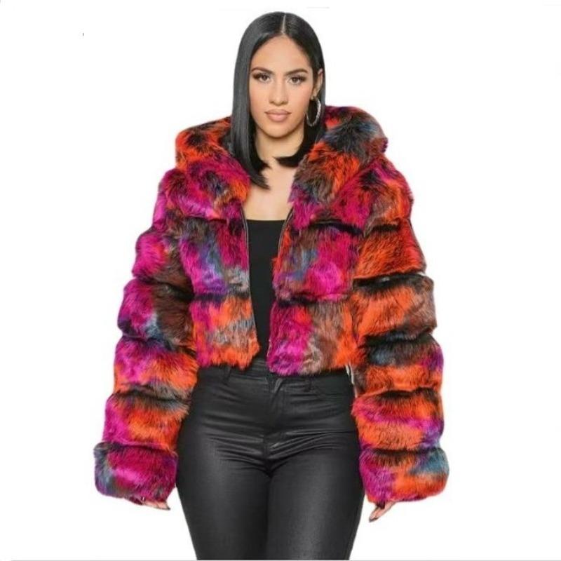 Pelz Herbst und Winter Kunstpelz Thermische Kapuzen-Pelzjacke Damen