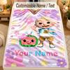 Flannel BlanketCocomelon Custom Name Text Personalized Soft Warm Throw Blanket Home Decor Gift