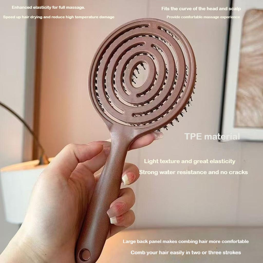 Boar Bristle Detangling Hairbrush Women Scalp Massage Combs Hollow Out Wet Curly Hair Comb Barber Hairdressing Styling Tools