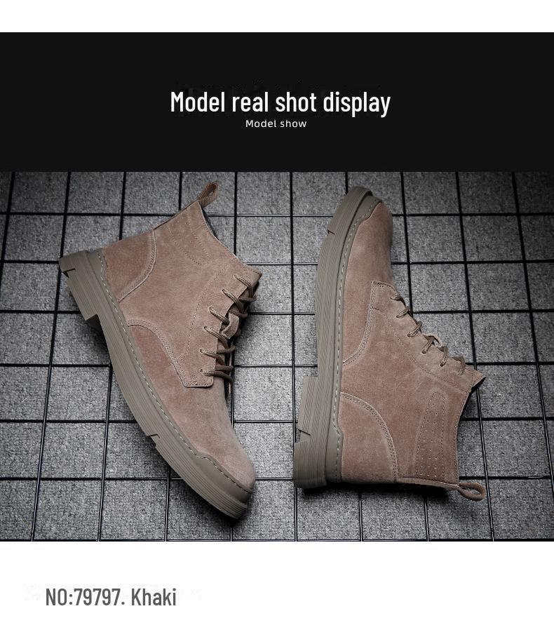 Men's Genuine Leather High-Top Martin Boots - Velvet Lined, Warm, British Style Desert Work Boots