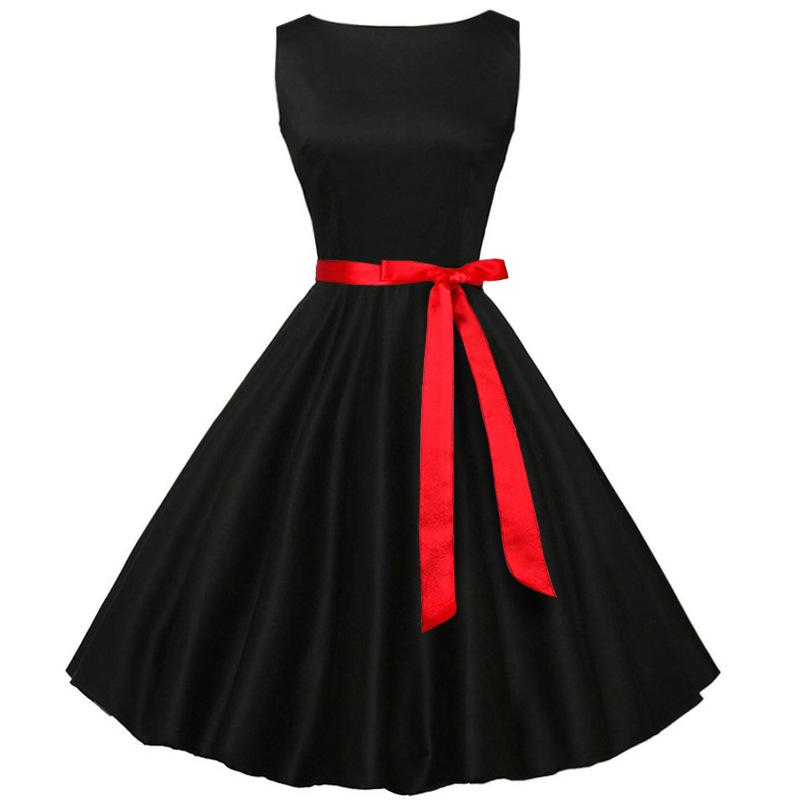 Retro Women's Polka Dot Sleeveless Swing Dress with Bow Tie Waist