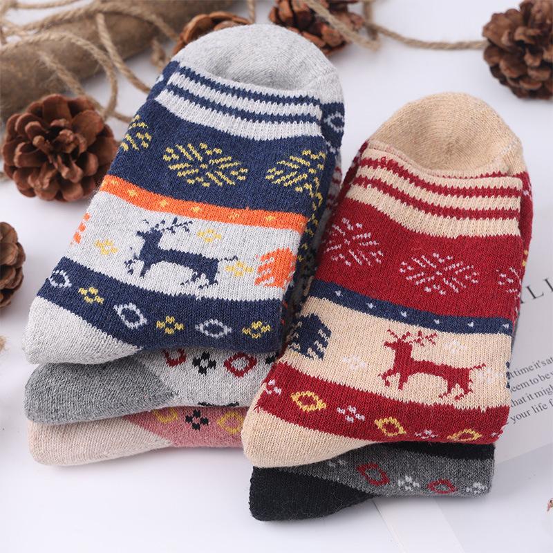 5 Pairs Autumn And Winter Thickened Diamond Curry Mid-Calf Socks Warm Women's Socks Stacked Socks Wholesale Wool Socks Diamond Retro Terry Socks