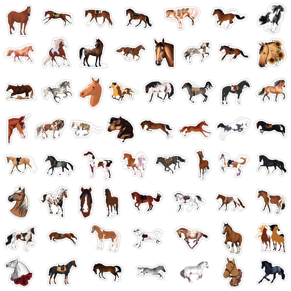 60 Cartoon Horse Galloping Graffiti Stickers Computer Mobile Phone Case Pvc Waterproof Horse Racing Stickers