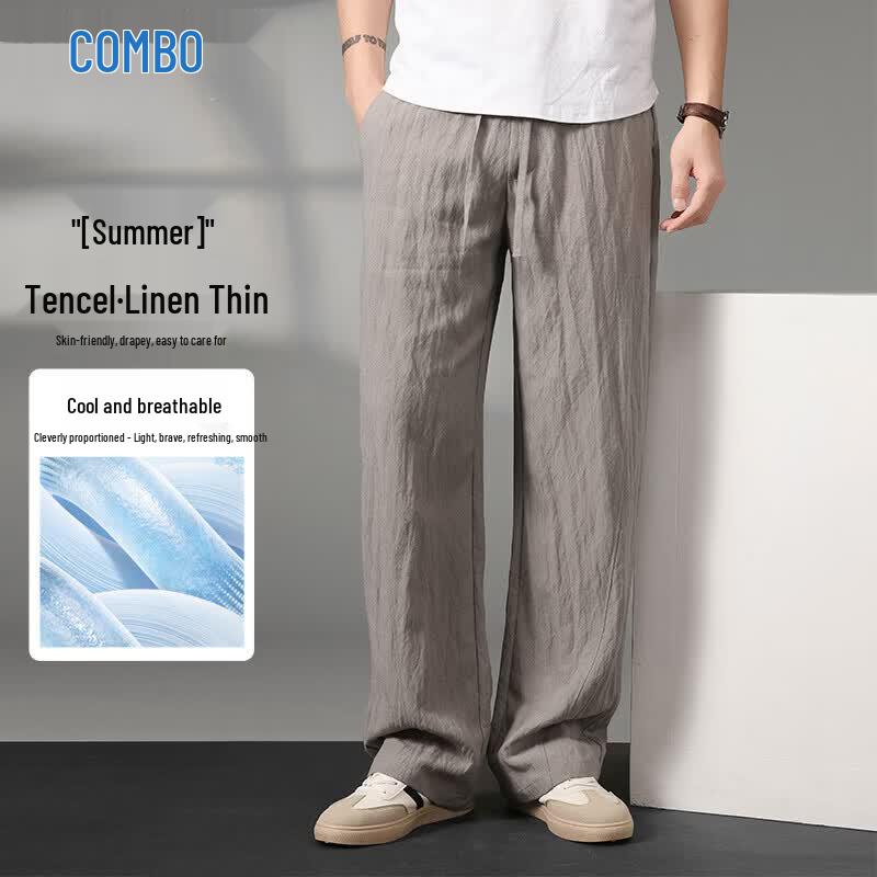 Men's Premium Breathable Lyocell Tencel Linen Blend Straight Pants