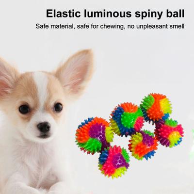 Yousheng Spiky Ball Dog Toy with LED Bite Resistant Squeaky Light-up Rainbow Ball Interactive Toy Small Medium Large Dogs Teething Cleaning Chew