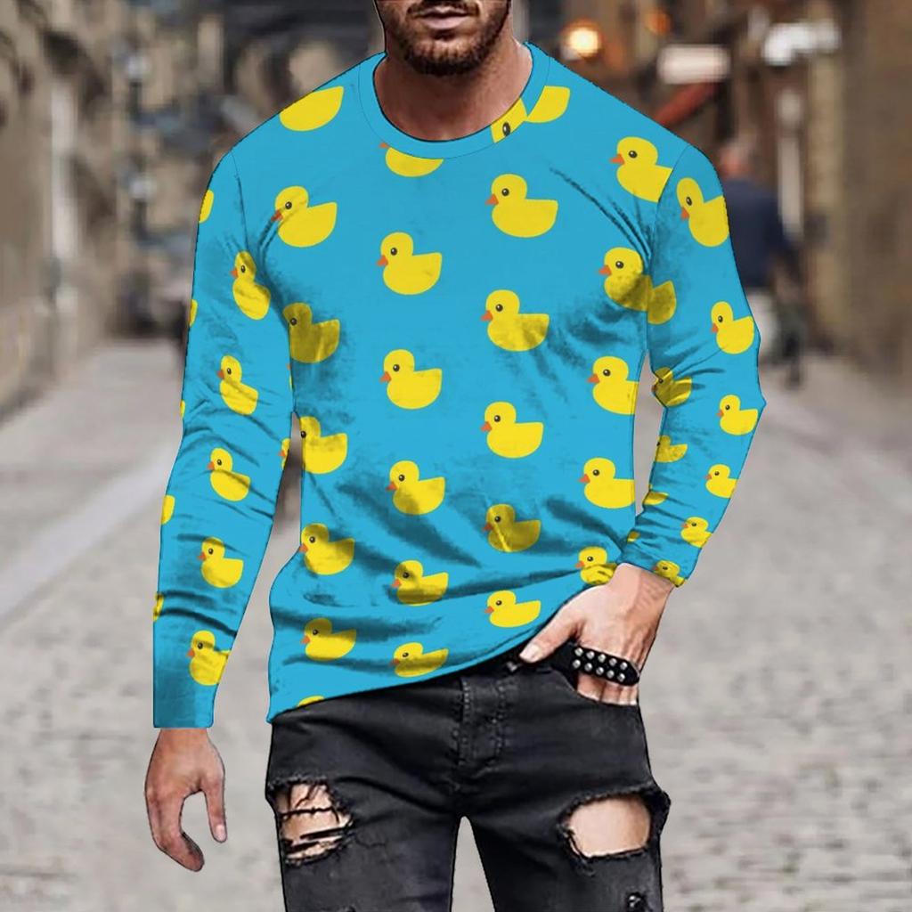 Cool Cartoon Graffiti Print T Shirt For Men Skull Robot Pattern Tees Autumn Casual Long Sleeves O-Neck Tops Loose T-Shirts