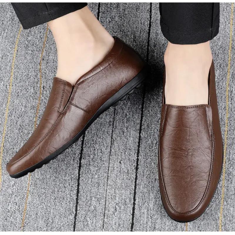 Men's Leather Casual Shoes Breathable Slip On Lazy Driving Shoes High-end Office Fashion Shoes