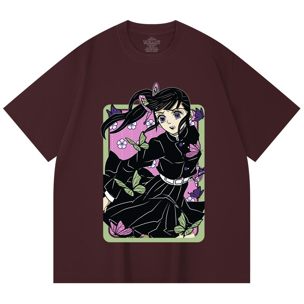 

230 Gsm 100% Cotton Demon Slayer V77 Kanao Print Unisex Heavy Cotton T Shirt 2XL вина червоного кольору