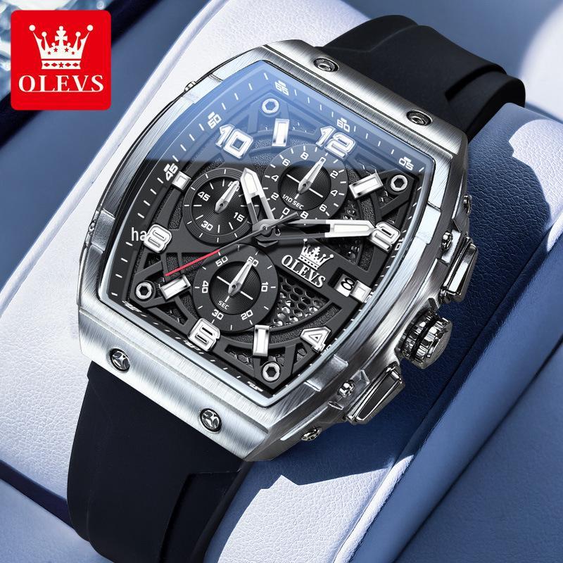 Reloj de Cuarzo Impermeable Multifunción con Forma de Barril para Hombre Oulishi