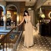 Sexy Collar Suspender Dress Women's Summer Waist Temperament Sequined Skirt High-end Evening Dress Mopping Dress