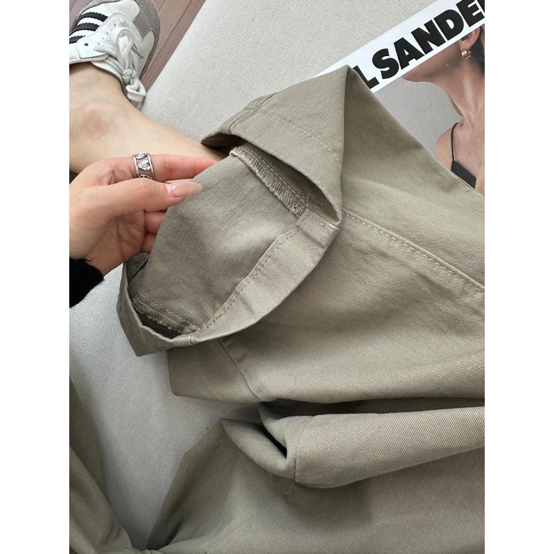 Khaki American-Style Straight-Leg Curved Pants for Women, Summer Thin Plus-Size Slimming Wide-Leg Casual Cargo Pants