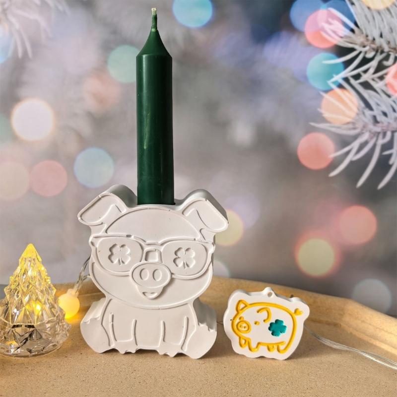 Pig Shaped Candle Making Mould Flexible Silicone Materials Easy Cleaning Multipurpose Crafting Supplies
