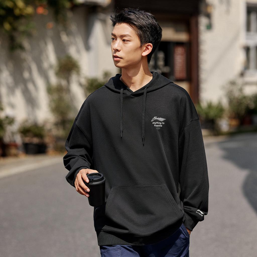 Li Ning Sports Lifestyle Series Letter Hooded Comfortable American Vintage Minimalist Breathable Versatile Casual Sweatshirt Men sweatshirt AWDUA39-1
