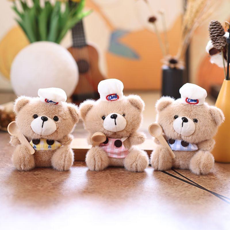 Plush Chef Bear Pendant Wearing Checkered Clothes And Carrying A Spoon Design