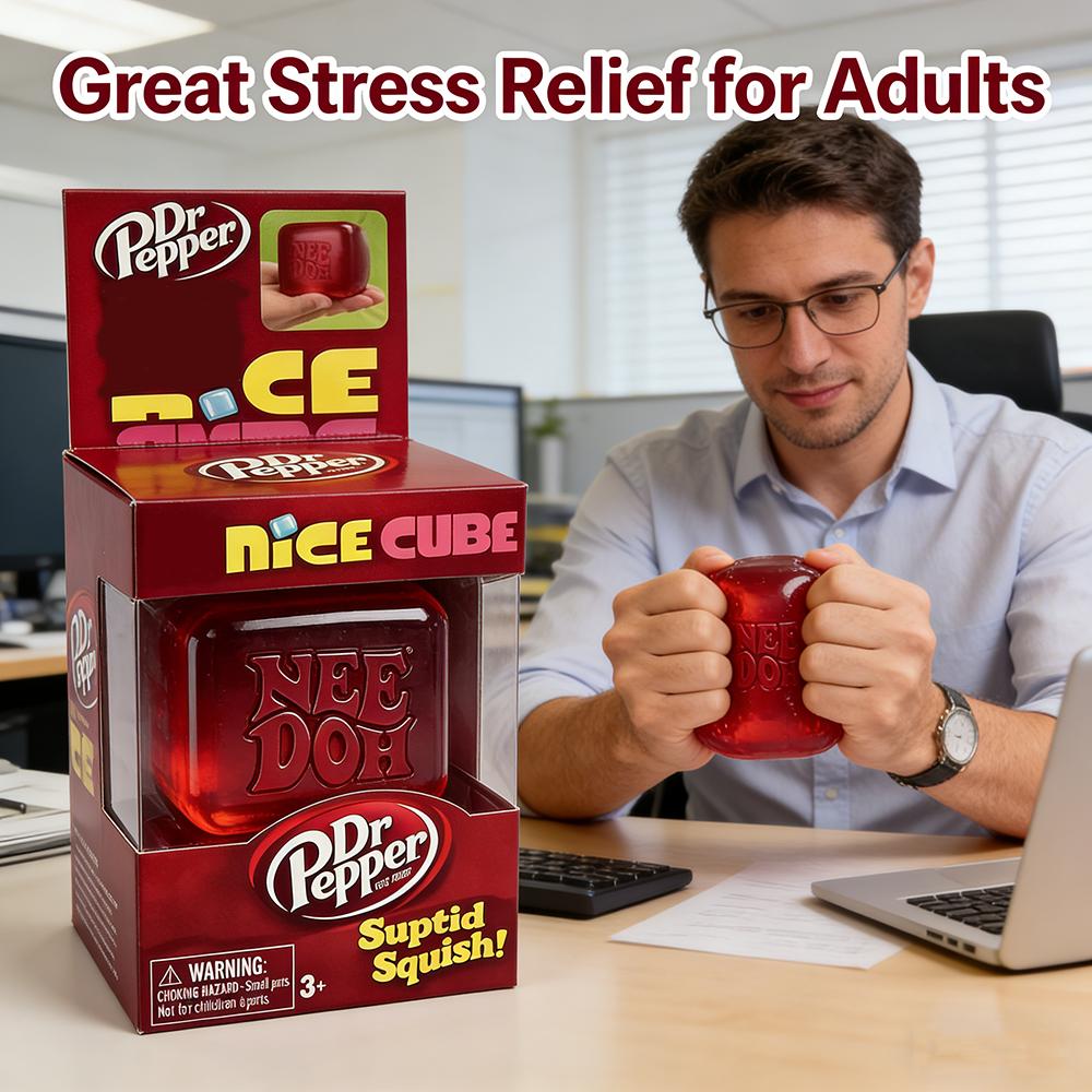 Dr Pepper X Nice Cube Squishy Stress Relief Toy Soft Squeeze Fidget Cube for Kids & Adults Anxiety Relief Sensory Toy