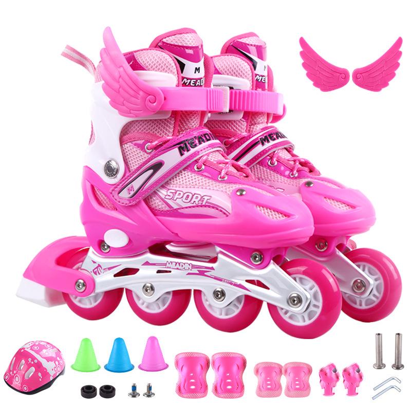 Children's Adjustable Inline Roller Skates Set with Flash Wheels, Helmet, and Protective Gear