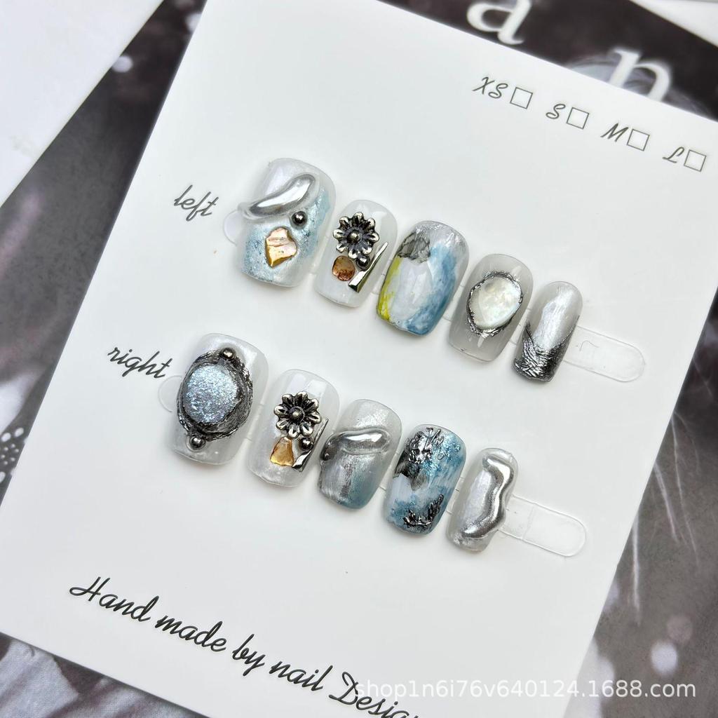 Metal Mist: Handmade Spicy Girl Gradient Short Wearable Nails