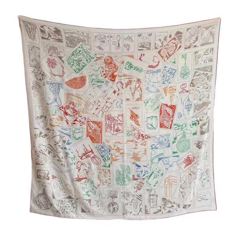 NINA SOLOR Fubao Philately Silk Wool Scarf