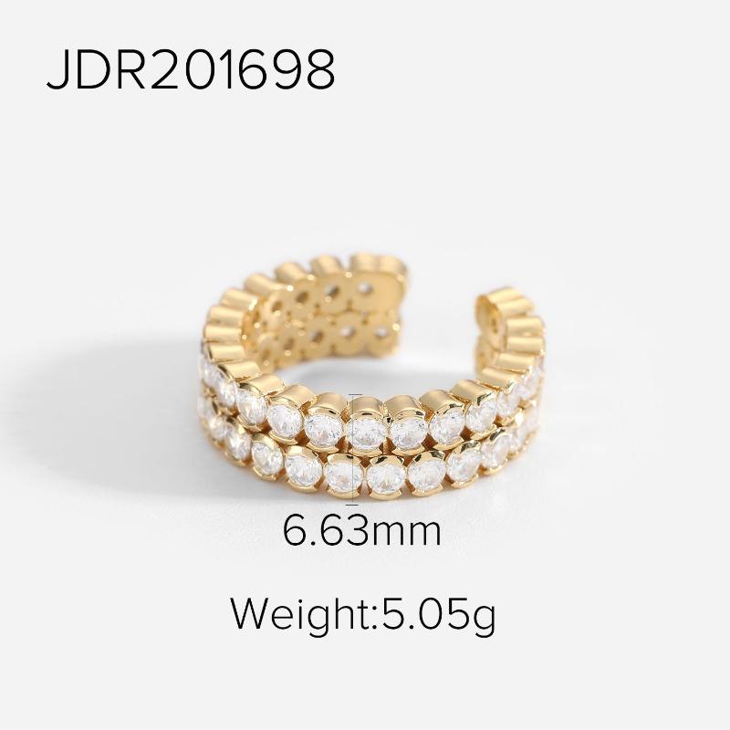

Vacuum Electroplated Gold Small Ornaments, Brass Strip with Zircon Jewelry, Shiny Full Women s Open Ring Jewelry. JDR201698