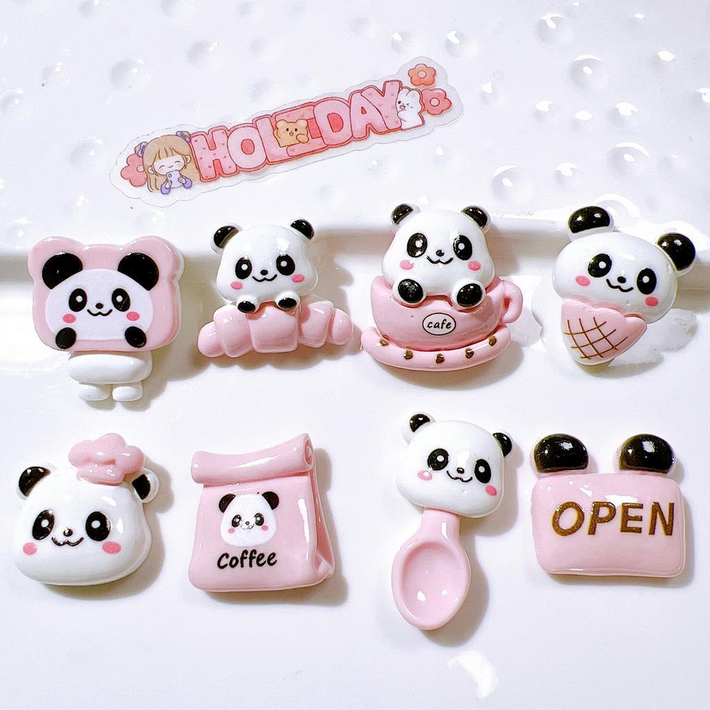 10 Pcs New Kawaii Cartoon Animal Pink Panda Spoonson Series Resin Scrapbook Diy Jewelry Children Gift Hairpin Accessories A86