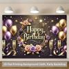 2D Purple Gold Floral Happy Birthday Backdrop for Women Party Decor
