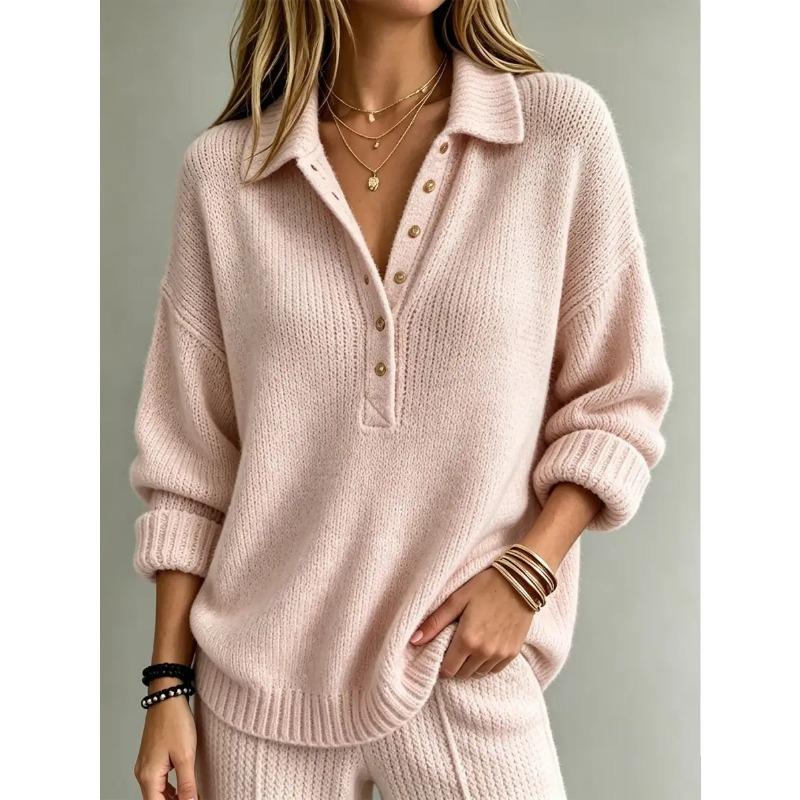 Women S Long Sleeve Polo Collar Solid Knit Sweater For Autumn Winter