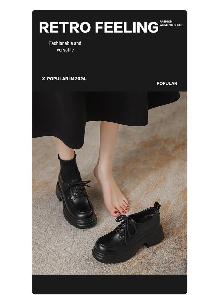 Women's Platform Lace-Up Loafers - Spring 2024, Hidden Heel 8.5CM, Chunky and Thick Sole.