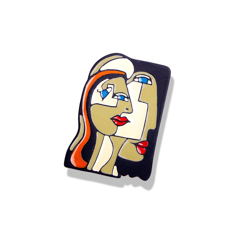 SKEDS Creative Women Enamel Abstract Face Brooch Art Painting Cartoon Splicing Lapel Pins Bages Fashion Clothing Coat Brooches