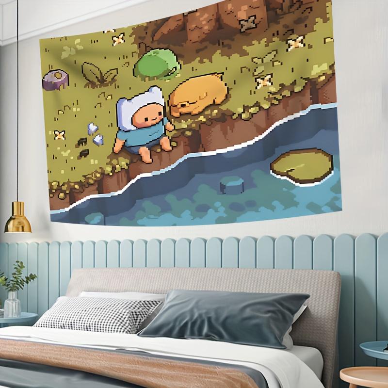 Vintage Pixel Art Tapestry Cute Fantasy Style Wall Hanging with CuteCharacters Ideal for Living RoomBedroom Dorm Decor