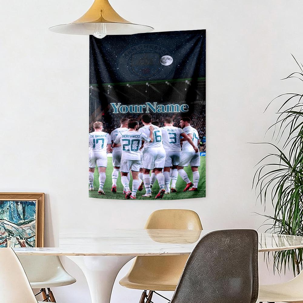 Manchester City Tilpasset Ditt Navn Veggdekorasjon Teppe Kunst For Kjæledyrminne Bursdag Bryllupsfest Bakteppe Familiegave