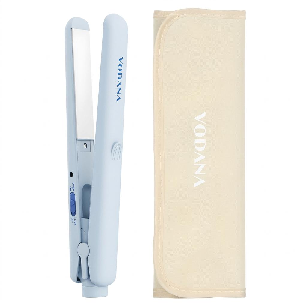 VODANA Mini Fer à Lisser de Poche - [STYLING CHEVEUX CORÉEN] Redresseur de Cheveux Céramique Portable avec Tension Universelle & Pochette de Voyage