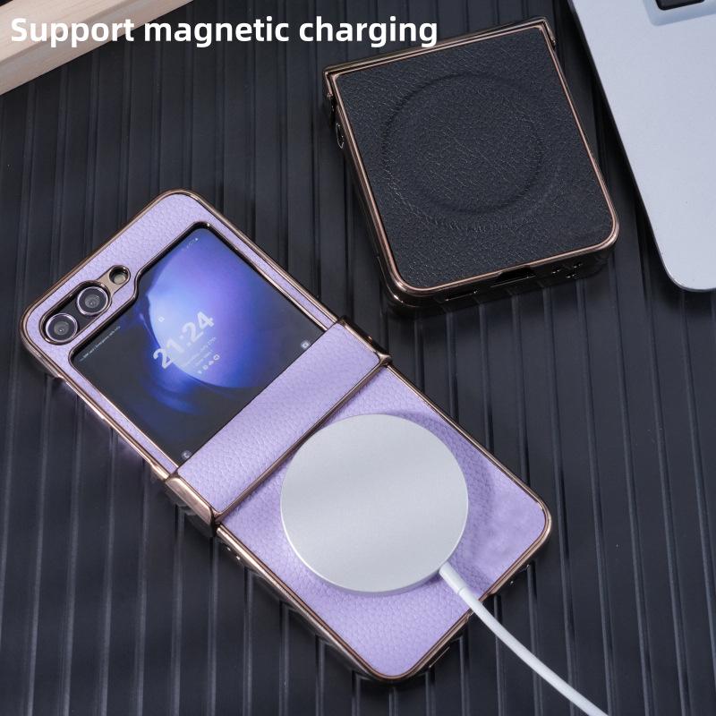 Premium Lychee Leather Texture Magnetic Case for Samsung Z-Flip7 & Z-Flip6 - Anti-Drop Folding Protection