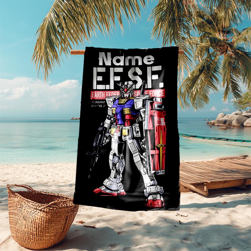 Personalized customized proof beach towel with Mobile Suit Gundam pattern - soft, absorbent,quick-drying,perfect swimming,camping&bathing