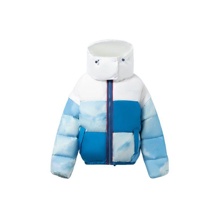 Li Ning CF Wu Xing Series Detachable Sleeve Gradient Print Short Hooded Down Jacket Women Jacket White AYMR496-1