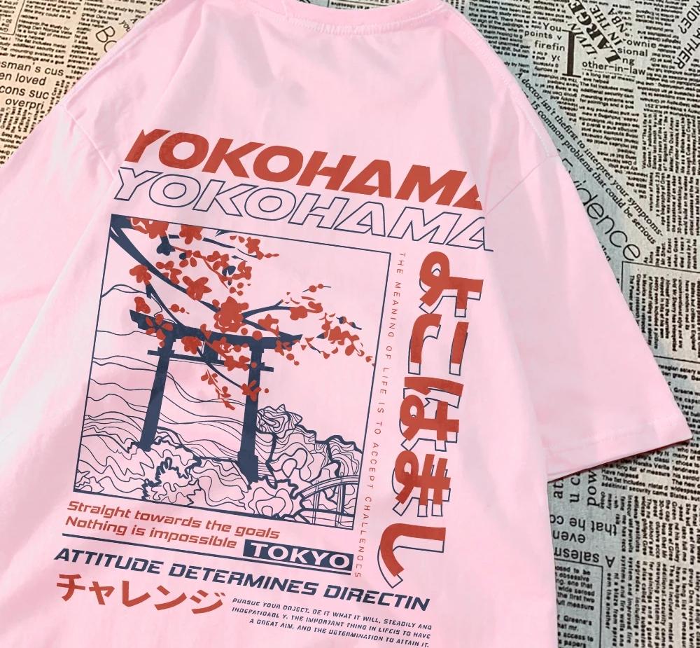 

Summer men s T-shirt, Japanese-style letter print cherry blossom pattern, short-sleeved breathable round-neck top, casual wear 4XL