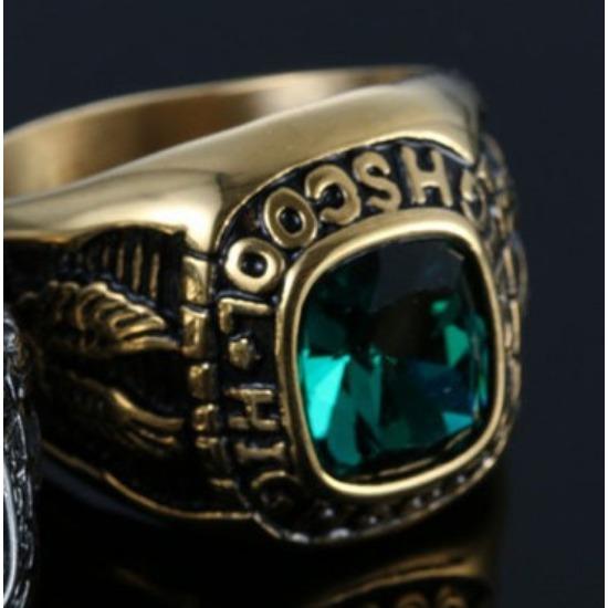 Europeisk och amerikansk titanstål örn bokstav ädelsten ring vintage crompunk hipster rostfritt stål graverad ring