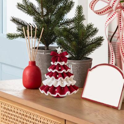 Kendin Yap Tığ İşi Noel Ağacı Kiti Küçük Noel Ağacı El Sanatları Kiti Kurdele ve Yapay İnci ile Yeni Başlayanlar için El Yapımı Tatil Süsü