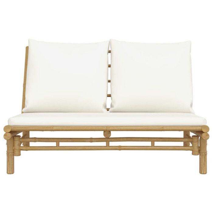VidaXL Banc de jardin avec coussins blanc crème bambou, siège de jardin, banc de patio, banc de pique-nique, banc 363453