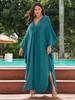 Plus Size Kaftan Blue Black Solid Bohemian Printed Summer Long Beach Dress Women Homewear Outfit Swim Suit Cover Up Loose Caftan
