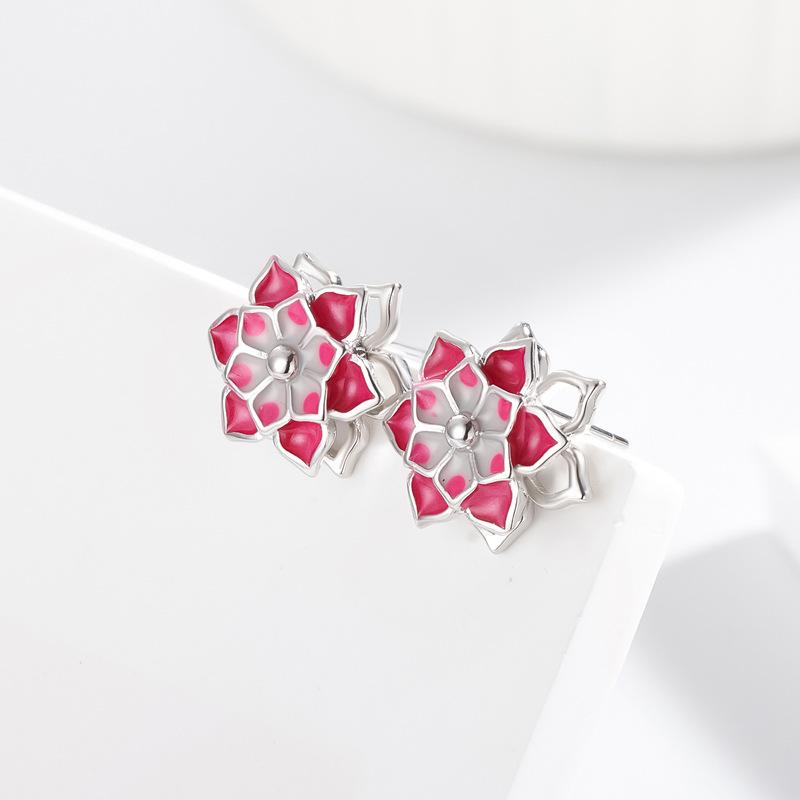 Korean And Japanese Version Of Fashion Peony Flower Stud Earrings Women S Rotatable Drop Glue Cold Wind Earrings Quality