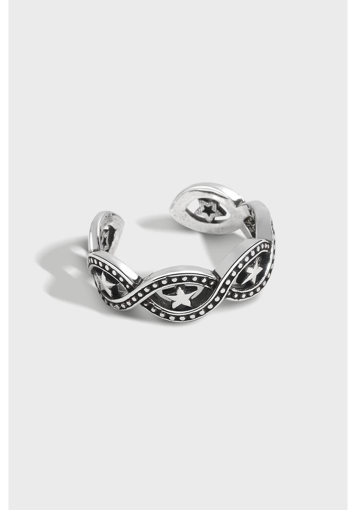 S925 Sterling Silver Retro Thai Wave Pattern Blackened Ring - Women's High-End European Style
