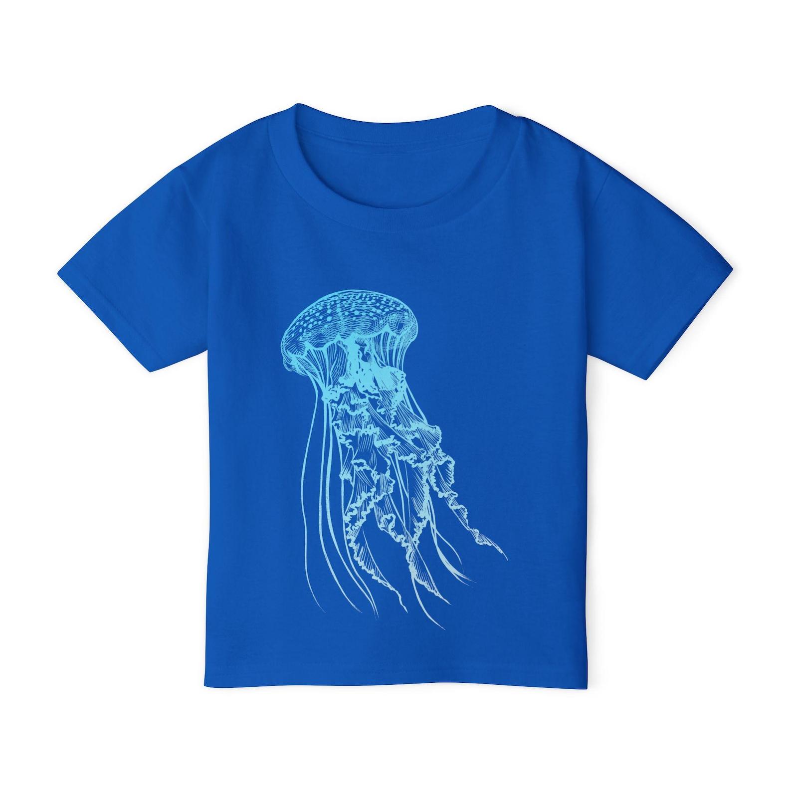 Blue Jellyfish Illustration Toddler T-shirt | Ocean Sea Creature Tee 4XL