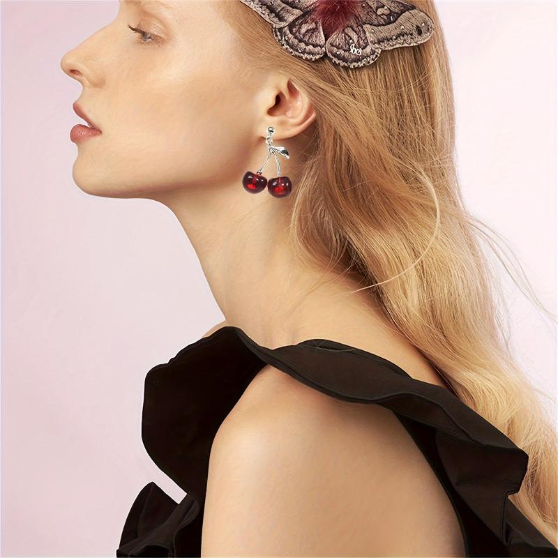 Red Cherry Charm Pendant Choker Y2K Fruit Necklace Bracelets Earrings Chains For Women Summer For Dancing Party Jewelry