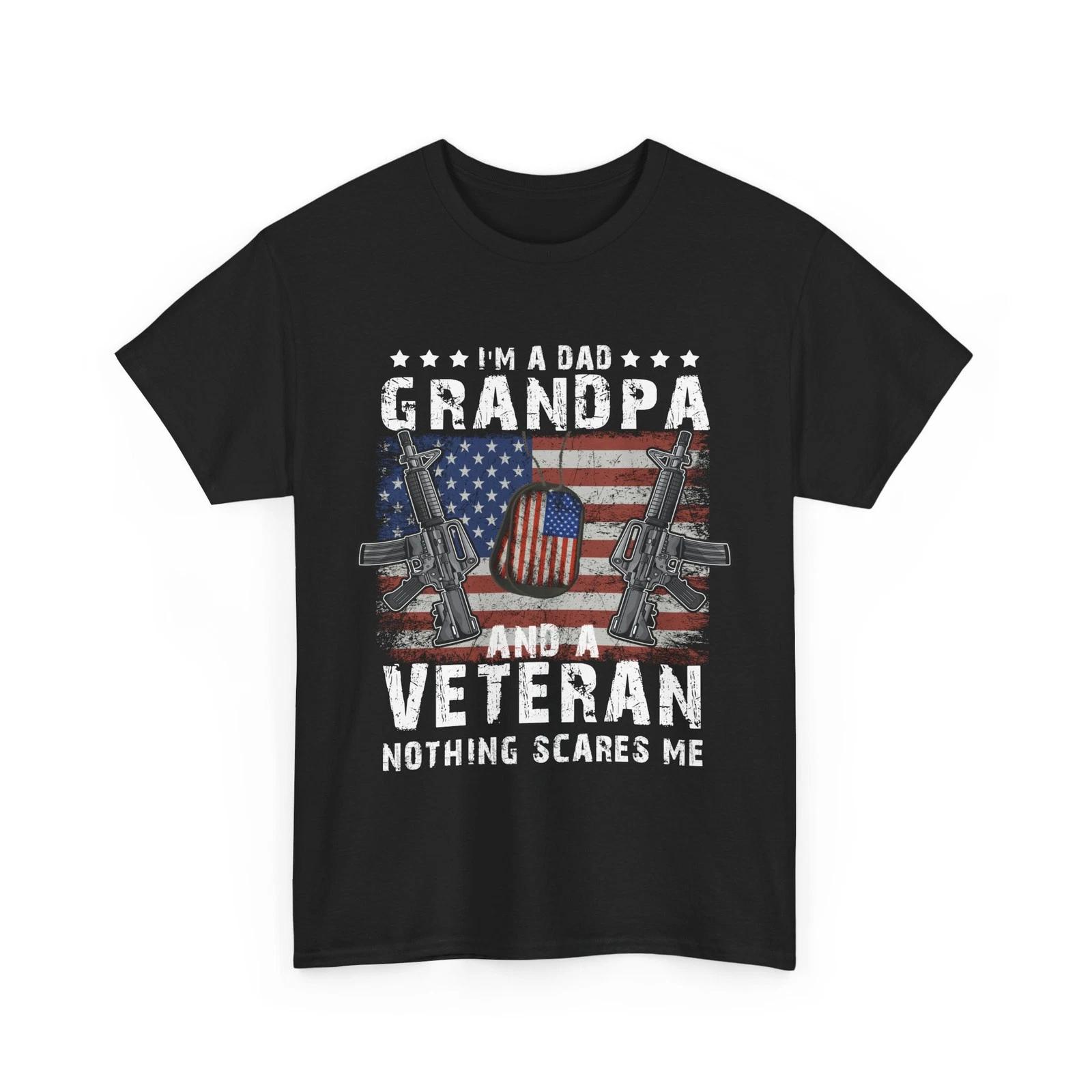 I M a Dad Grandpa Veteran Nothing Scares Me American Flag Vintage Shirt S