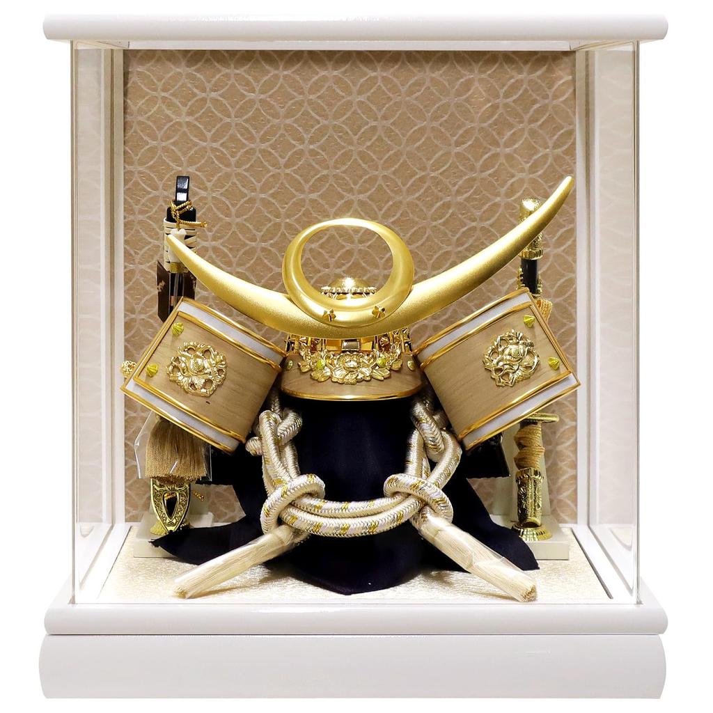 Satsuki Doll Helmet Case Decoration Case Decoration Acrylic Case Refreshing Uesugi Gold Cloisonne Back White Width 28 X Depth X Height 32cm Uesugi