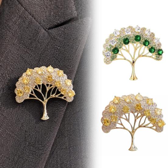 Jijijing Brooch Pin, Wishing Tree Design Lapel Pin with Sparkling Layered Rhinestones, Hollow Branches Badge for Suits Coats Cheongsam Banquets