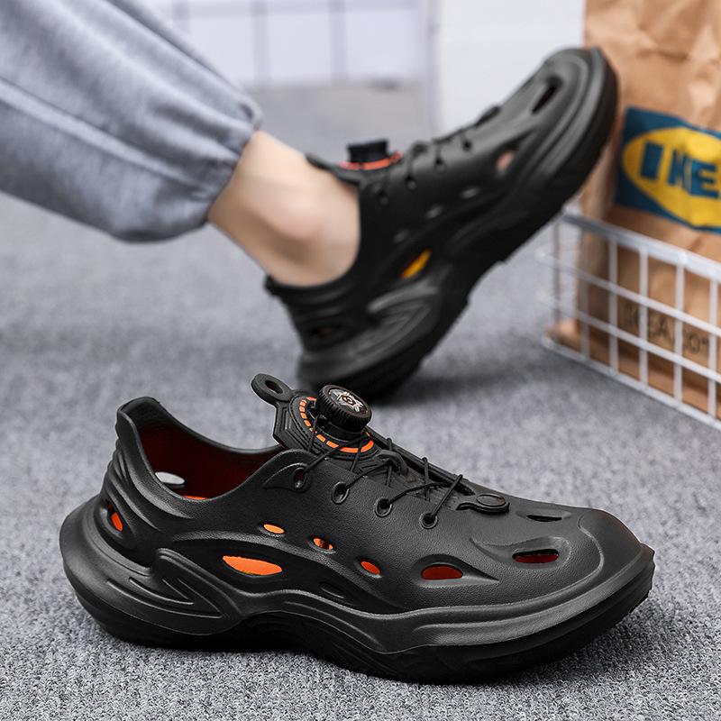 2024 Rotating Button Hole Shoes Men's Summer Wear Thick-soled Bag Head Beach Travel Outdoor Non-slip Cool Slippers