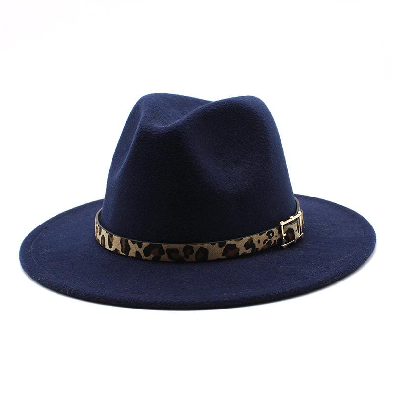 Woolen Top Hat Men'S And Women'S Leopard Print Hat Flat Brim Big Brim Jazz Hat Felt Hat